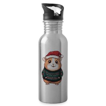 Hamster Weihnachten Comic - Trinkflasche mit integriertem Trinkhalm - Lightsilver - Rechts