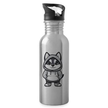Husky Hund Lustig - Trinkflasche mit integriertem Trinkhalm - Lightsilver - Rechts