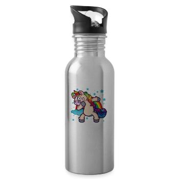 Laughing Unicorn - Water bottle with straw - silver - Right