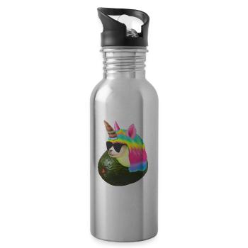 Glückliche Einhorn Avocado - Trinkflasche mit integriertem Trinkhalm - Lightsilver - Rechts