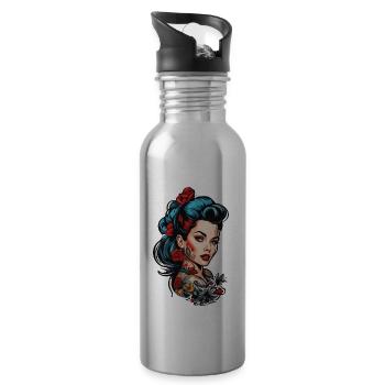 Rockabilly / Pin-up Girl / Frauenpower / 50er - Trinkflasche mit integriertem Trinkhalm - Lightsilver - Rechts