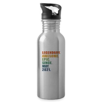 2nd Birthday, May 2021, 2 Year Anniversary - Water bottle with straw - silver - Right