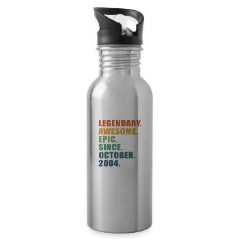 19th Birthday, October 2004, 19 Year Anniversary - Water bottle with straw - silver - Right