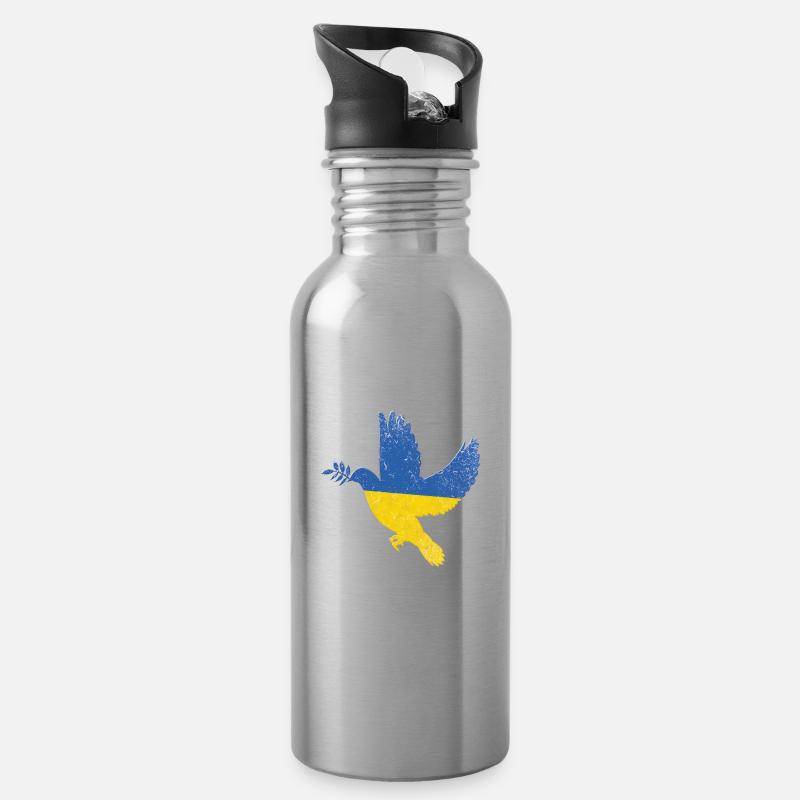 Symbole de paix du drapeau de l’Ukraine - Drapeau de l’Ukraine - Gourde avec paille intégrée - argent clair