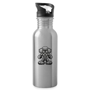 Poodle Dog Muscles Bodybuilding - Water bottle with straw - silver - Right