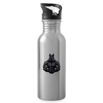 Great Dane Dog Muscles Bodybuilding - Water bottle with straw - silver - Right