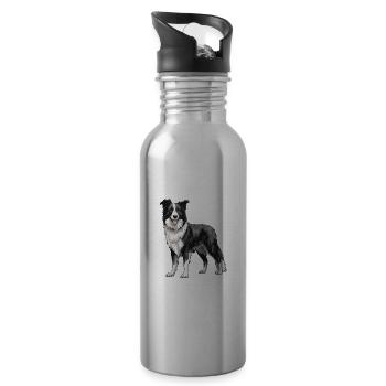 Border Collie Chien - Gourde avec paille intégrée - argent clair - Droite
