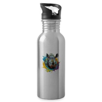 Rhino Animal Pop Art Head - Water bottle with straw - silver - Right