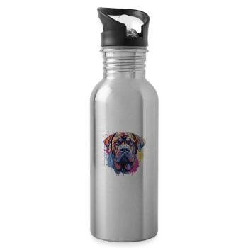 Mastiff Dog Animal Pop Art Head - Water bottle with straw - silver - Right