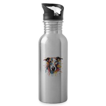 Greyhound Dog Animal Pop Art Head - Water bottle with straw - silver - Right
