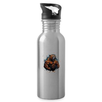 Combattant musculaire de l’ours grizzli - Gourde avec paille intégrée - argent clair - Droite