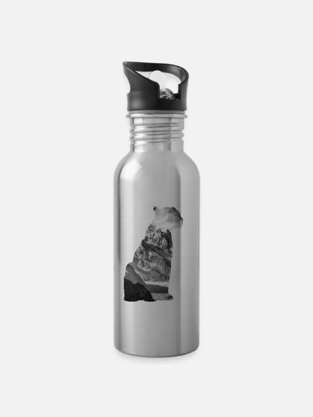 Schneeleopard - Trinkflasche mit integriertem Trinkhalm - Lightsilver