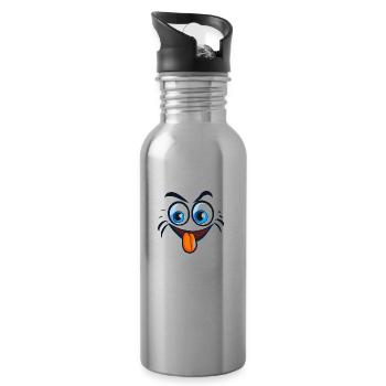 Glückliches, glückliches, cartoonartiges Gesicht - Trinkflasche mit integriertem Trinkhalm - Lightsilver - Rechts