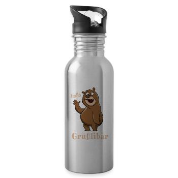 Grüßlibär - Grizzly grüßt fröhlich - Cartoon - Trinkflasche mit integriertem Trinkhalm - Lightsilver - Rechts