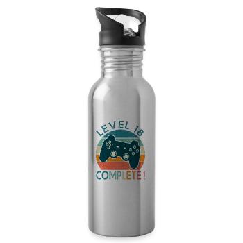 Level 18 gift video games Birthday 18 years. - Water bottle with straw - silver - Right