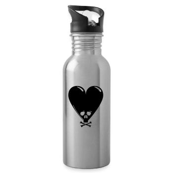 Schwarzer Valentinstag - Trinkflasche mit integriertem Trinkhalm - Lightsilver - Rechts