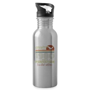 Original 1980's Birthday Gift 1980's Retro 1980's - Water bottle with straw - silver - Right