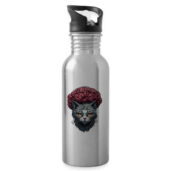 Cool Cat / Funny / Animal / Pet / Crazy - Water bottle with straw - silver - Right