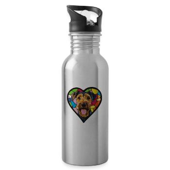 Airedale Terrier Hund Herz Liebe - Trinkflasche mit integriertem Trinkhalm - Lightsilver - Rechts