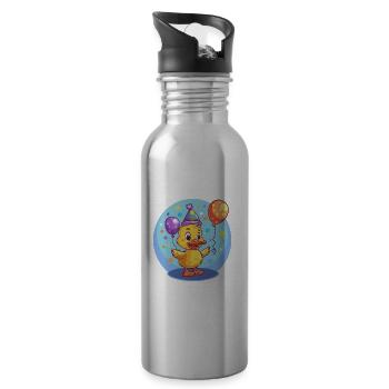 Bande dessinée d’anniversaire de canard - Gourde avec paille intégrée - argent clair - Droite