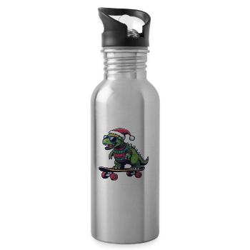 Dinosaurier stegosaurus Weihnachten Lustig - Trinkflasche mit integriertem Trinkhalm - Lightsilver - Rechts