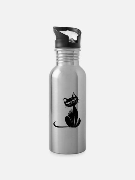 Shadow Gaze – Retro Cat - Water bottle with straw - silver