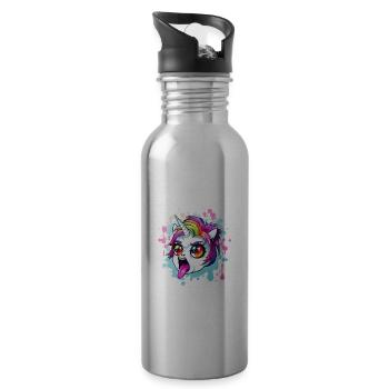 Schimpfendes Einhorn Beschweren Laune - Trinkflasche mit integriertem Trinkhalm - Lightsilver - Rechts