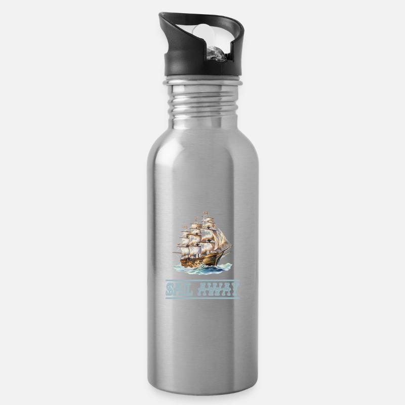 Papierschiff Papierboot Papierschiffchen - Trinkflasche mit integriertem Trinkhalm - Lightsilver