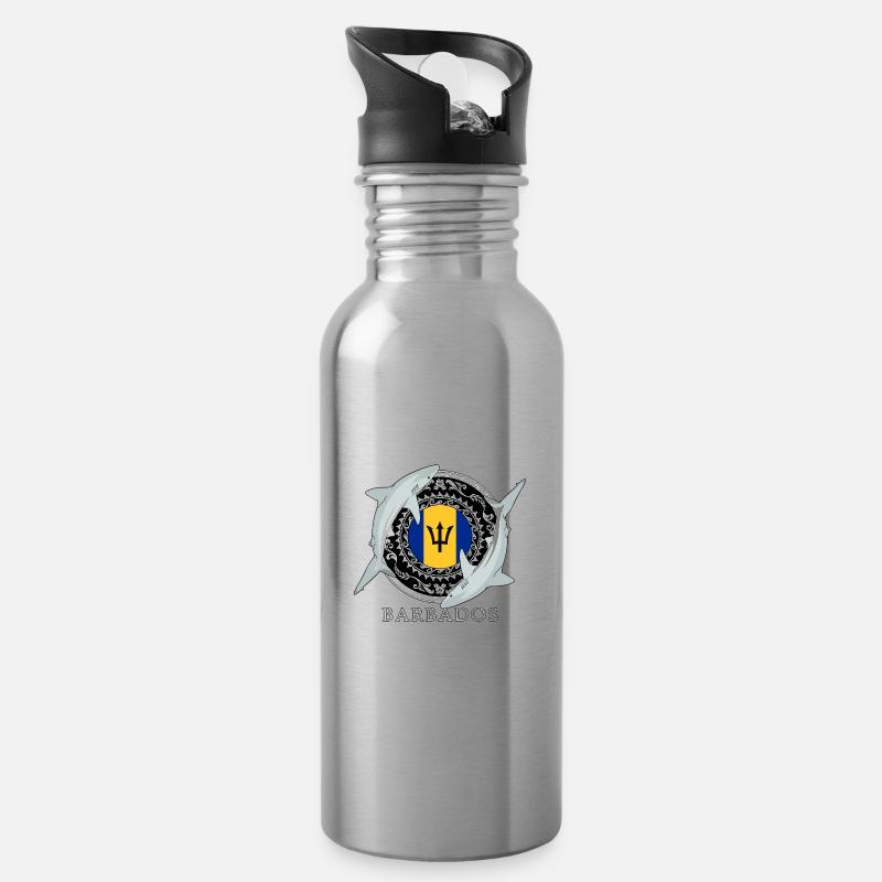 Barbados Reef Shark - Water bottle with straw - silver