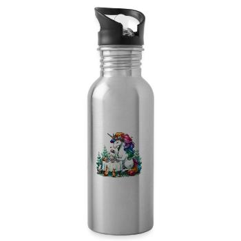 Einhorns Wald-Teeparty für einen Frauen, Mädchen - Trinkflasche mit integriertem Trinkhalm - Lightsilver - Rechts