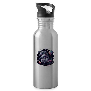 Einhorn in der Sternengalaxie - Trinkflasche mit integriertem Trinkhalm - Lightsilver - Rechts