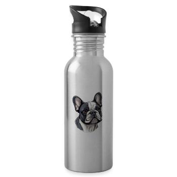 Französische Bulldogge Hund Mops - Trinkflasche mit integriertem Trinkhalm - Lightsilver - Rechts