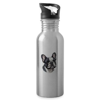 Französische Bulldogge Hund Mops - Trinkflasche mit integriertem Trinkhalm - Lightsilver - Rechts