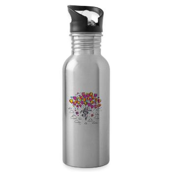 Kinderbild Malen Katze Luftballon Herz - Trinkflasche mit integriertem Trinkhalm - Lightsilver - Rechts