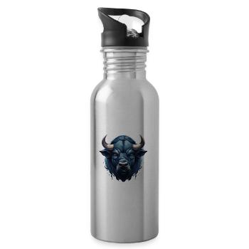 Künstlerische Bison Illustration Wildlife Lover - Trinkflasche mit integriertem Trinkhalm - Lightsilver - Rechts