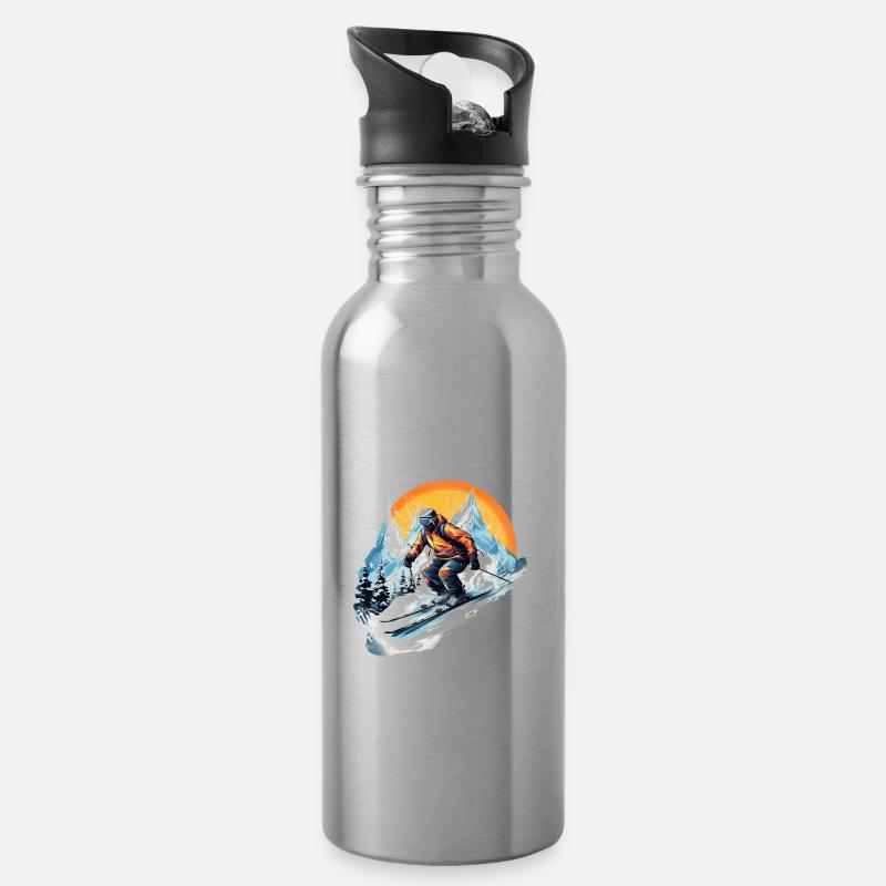 Skifahren Winterspaß - Trinkflasche mit integriertem Trinkhalm - Lightsilver