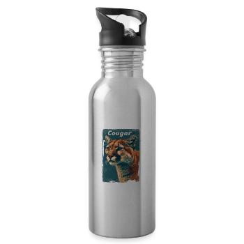 Vintage Wild Berglöwe - Trinkflasche mit integriertem Trinkhalm - Lightsilver - Rechts