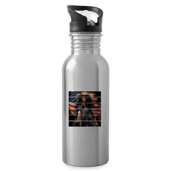 Western Amerikanische Flagge Pferd - Trinkflasche mit integriertem Trinkhalm - Lightsilver - Rechts