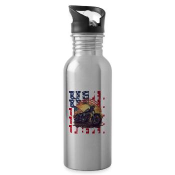 Vintage American Flag Motorrad Patriotisch - Trinkflasche mit integriertem Trinkhalm - Lightsilver - Rechts