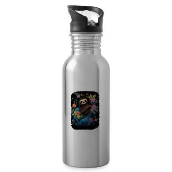 Faultier Niedliches Tier Floraler Nachthimmel - Trinkflasche mit integriertem Trinkhalm - Lightsilver - Rechts