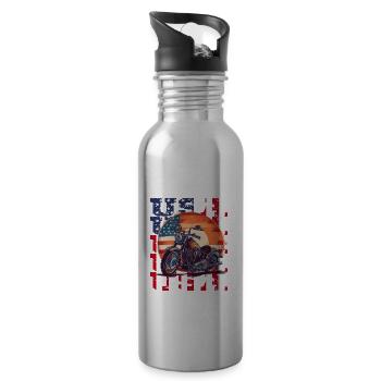 Vintage American Flag Motorrad Patriotisch - Trinkflasche mit integriertem Trinkhalm - Lightsilver - Rechts