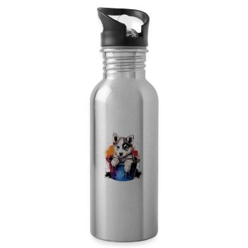 Siberian Husky Niedlicher Hund Farbeimer - Trinkflasche mit integriertem Trinkhalm - Lightsilver - Rechts