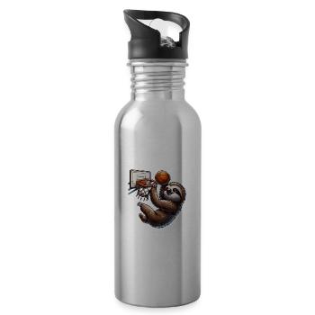 Lustiges Faultier spielt Basketball für - Trinkflasche mit integriertem Trinkhalm - Lightsilver - Rechts
