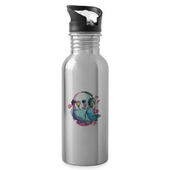 Musikalischer Wellensittich Vogel Kopfhörer - Trinkflasche mit integriertem Trinkhalm - Lightsilver - Rechts