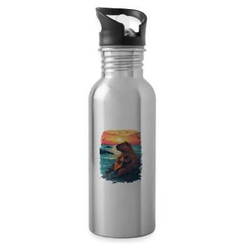 Gitarre Capybara Tropischer Sonnenuntergang - Trinkflasche mit integriertem Trinkhalm - Lightsilver - Rechts