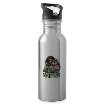 Natur Wolf Eule Schildkröte Frau für - Trinkflasche mit integriertem Trinkhalm - Lightsilver - Rechts
