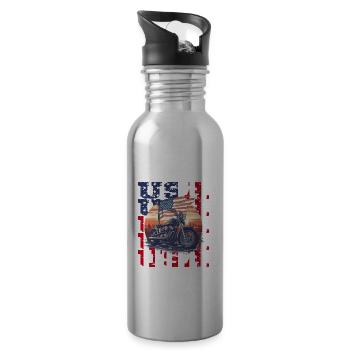 Vintage American Flag Motorrad Patriotisch - Trinkflasche mit integriertem Trinkhalm - Lightsilver - Rechts