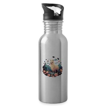 Alpaka Lama Blumen für Alpakaliebhaber - Trinkflasche mit integriertem Trinkhalm - Lightsilver - Rechts