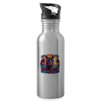 Alpaka Lama Blumen für Alpakaliebhaber - Trinkflasche mit integriertem Trinkhalm - Lightsilver - Rechts