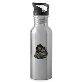 Wildlife Stamm Wolf Eule Schildkröte Frau für - Trinkflasche mit integriertem Trinkhalm - Lightsilver - Rechts